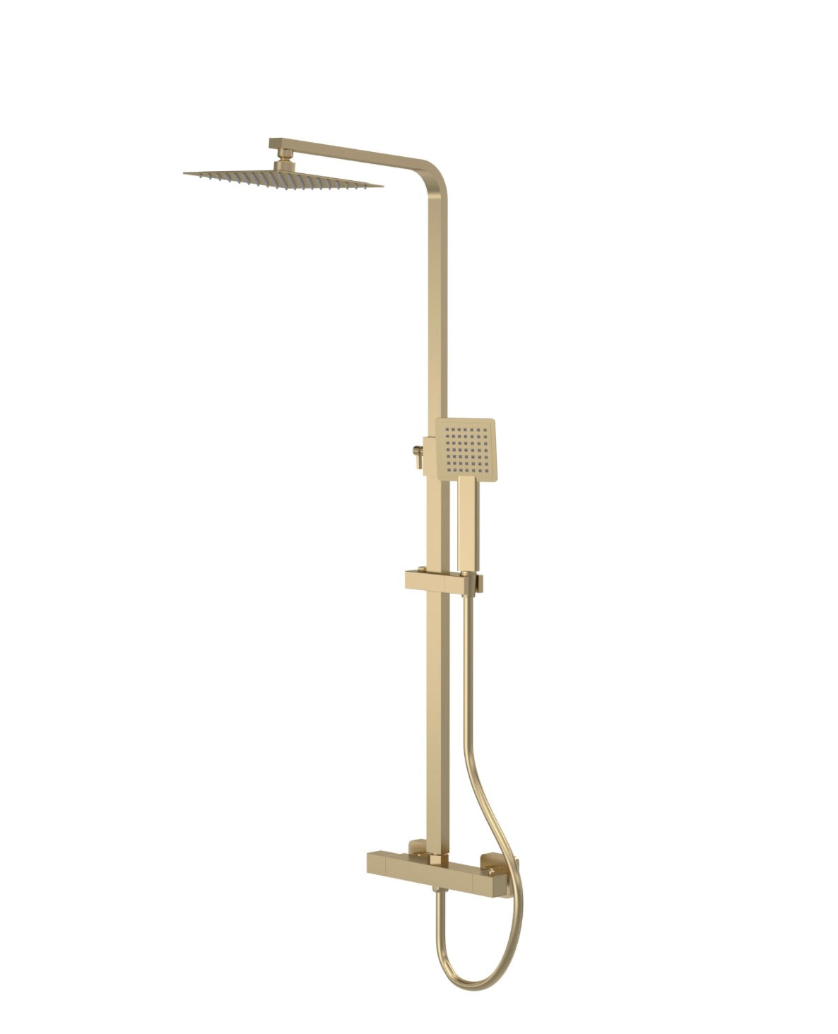 2 Way Exposed Shower with Square Head and Riser kit - Brushed Brass