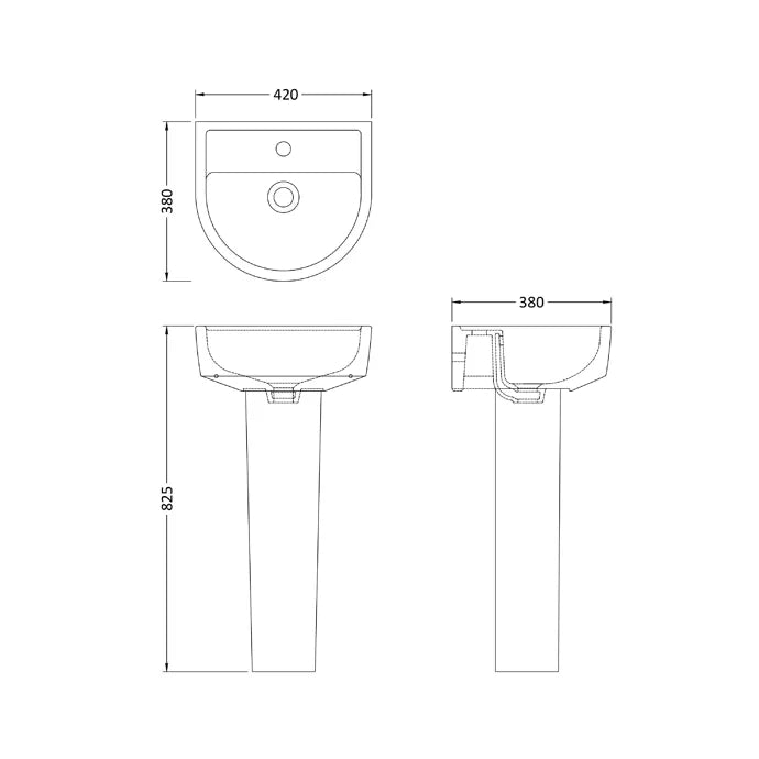 Nuie Provost 1 Tap Hole 420mm Ceramic Basin & Pedestal