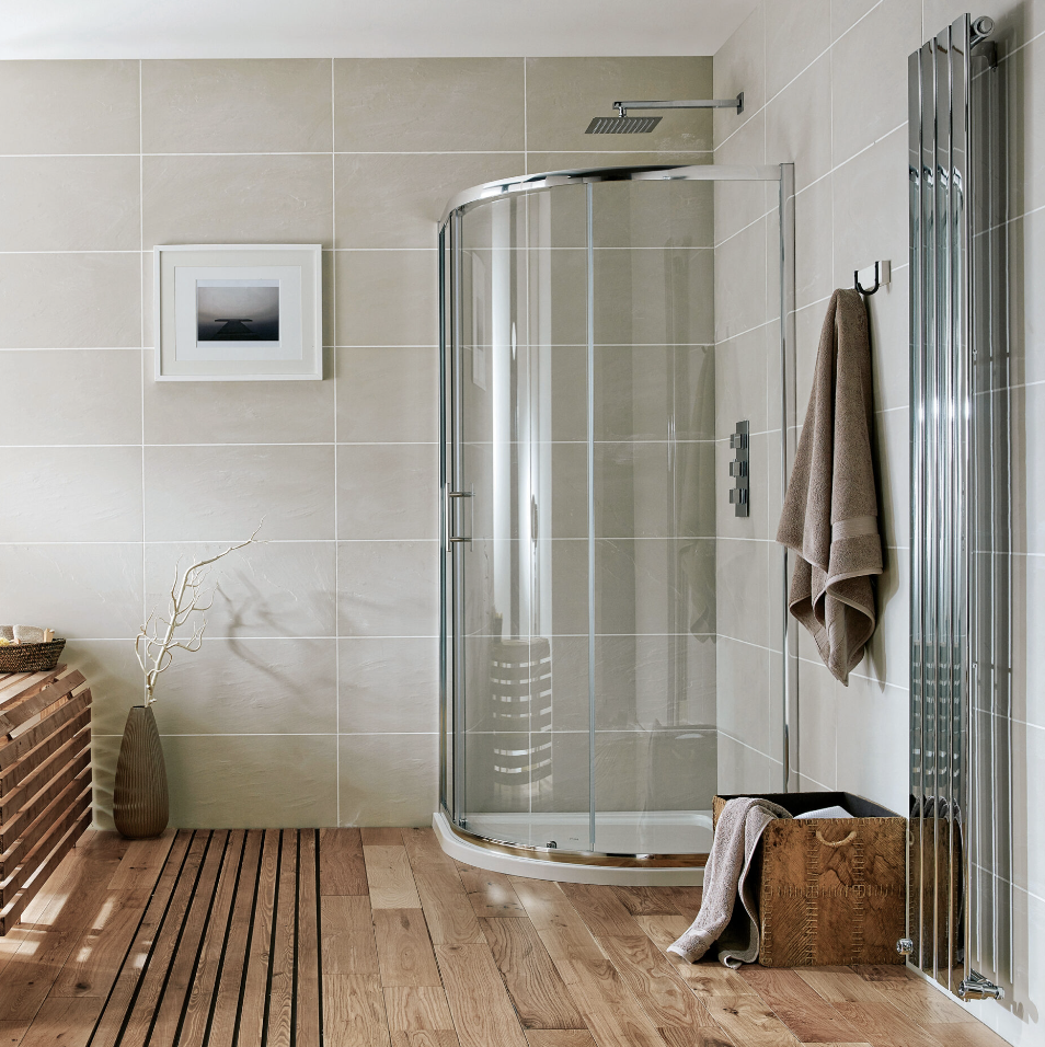 Scudo S8 Wetrooms Fluted Glass 900mm Panel - Brushed Bronze | Woodford Bathrooms