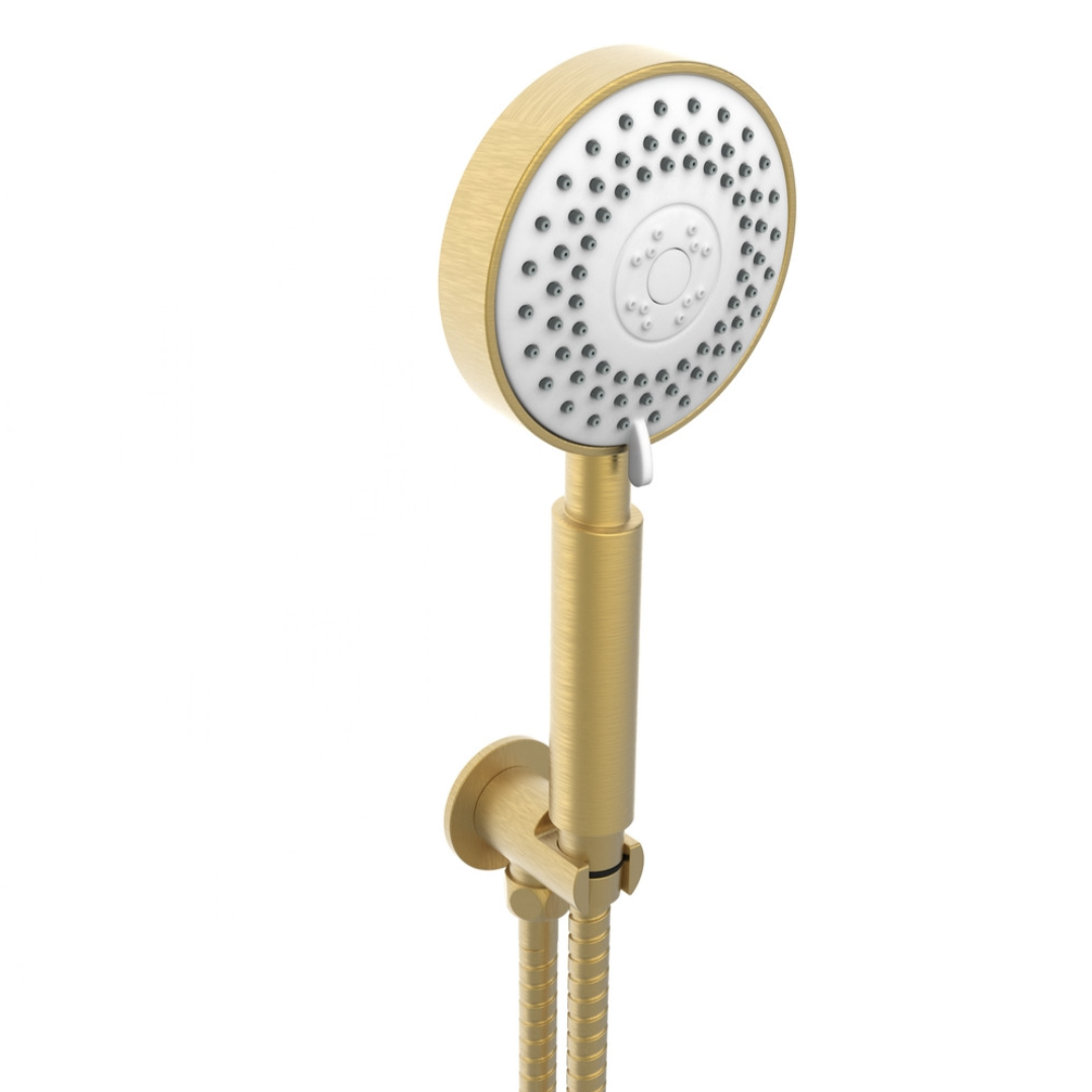 Kartell Round Wall Outlet Bracket, Handset & Hose Brass | Woodford Bathrooms
