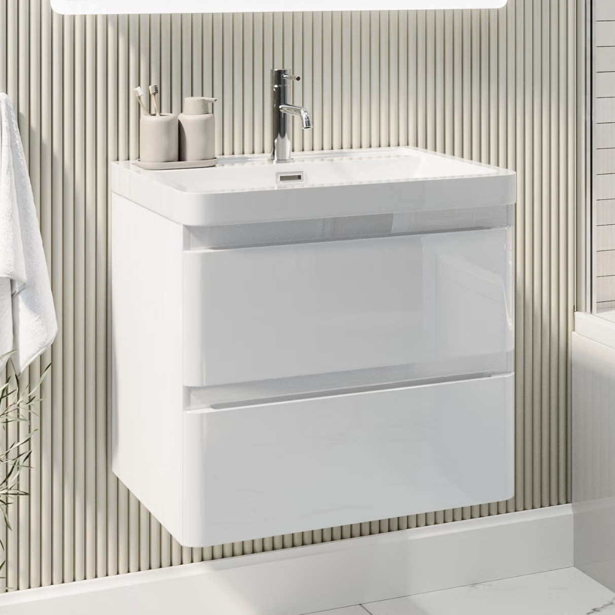 ISLA White Wall Hung Vanity Unit with Basin - 600mm | Woodford Bathrooms