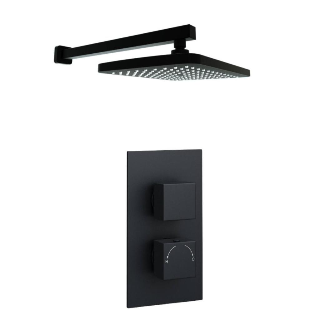 Kartell Nero Square Wall Mounted Fixed Head & Arm Matt | Woodford Bathrooms