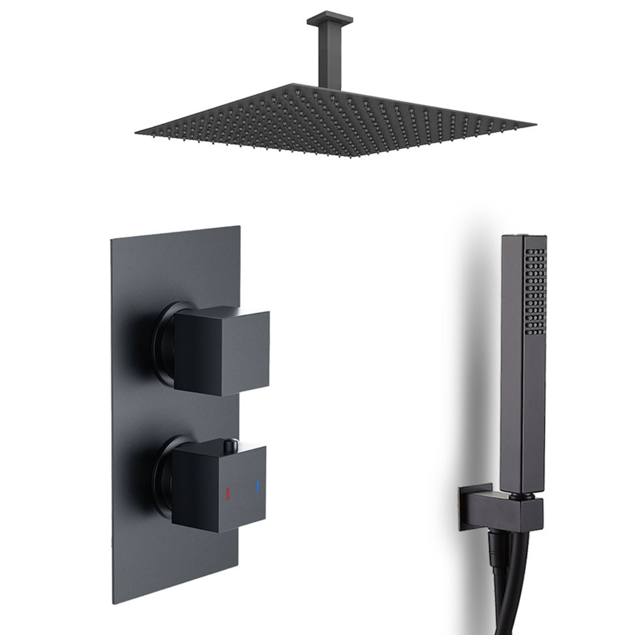 Dual Control Matt Black Sqaure Concealed Shower System | Woodford Bathrooms