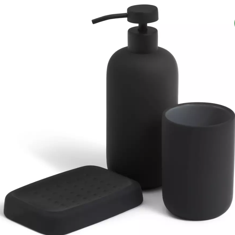 3 Piece Soft Touch Accessory Set - Black | Woodford Bathrooms