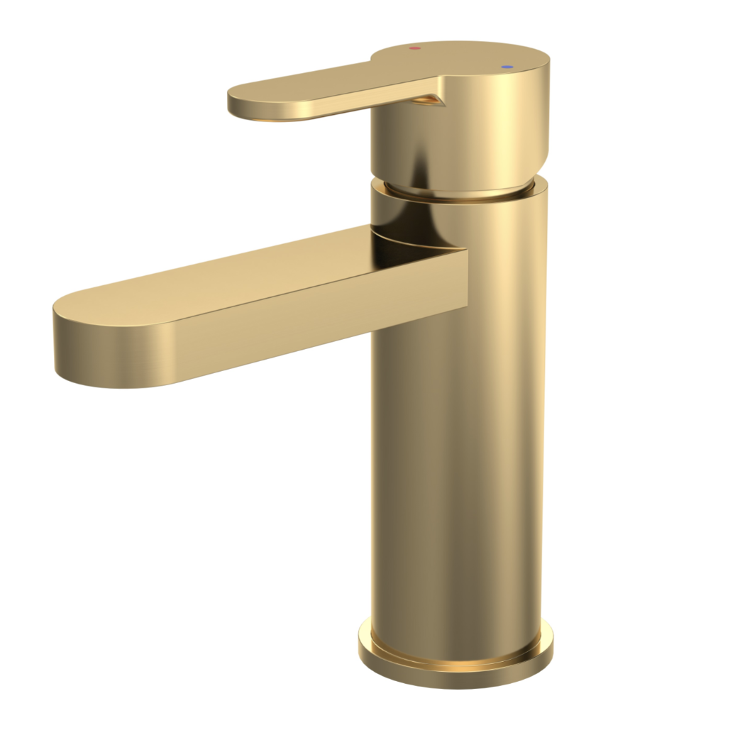 Arvan Mono Basin Mixer With Push Waste - Brushed Brass | Woodford Bathrooms
