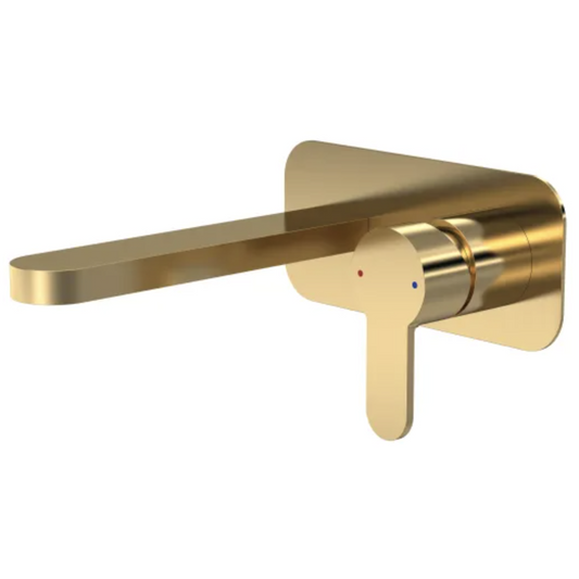 Arvan Wall Mounted 2 Tap Hole Basin Mixer - Brushed Brass | Woodford Bathrooms