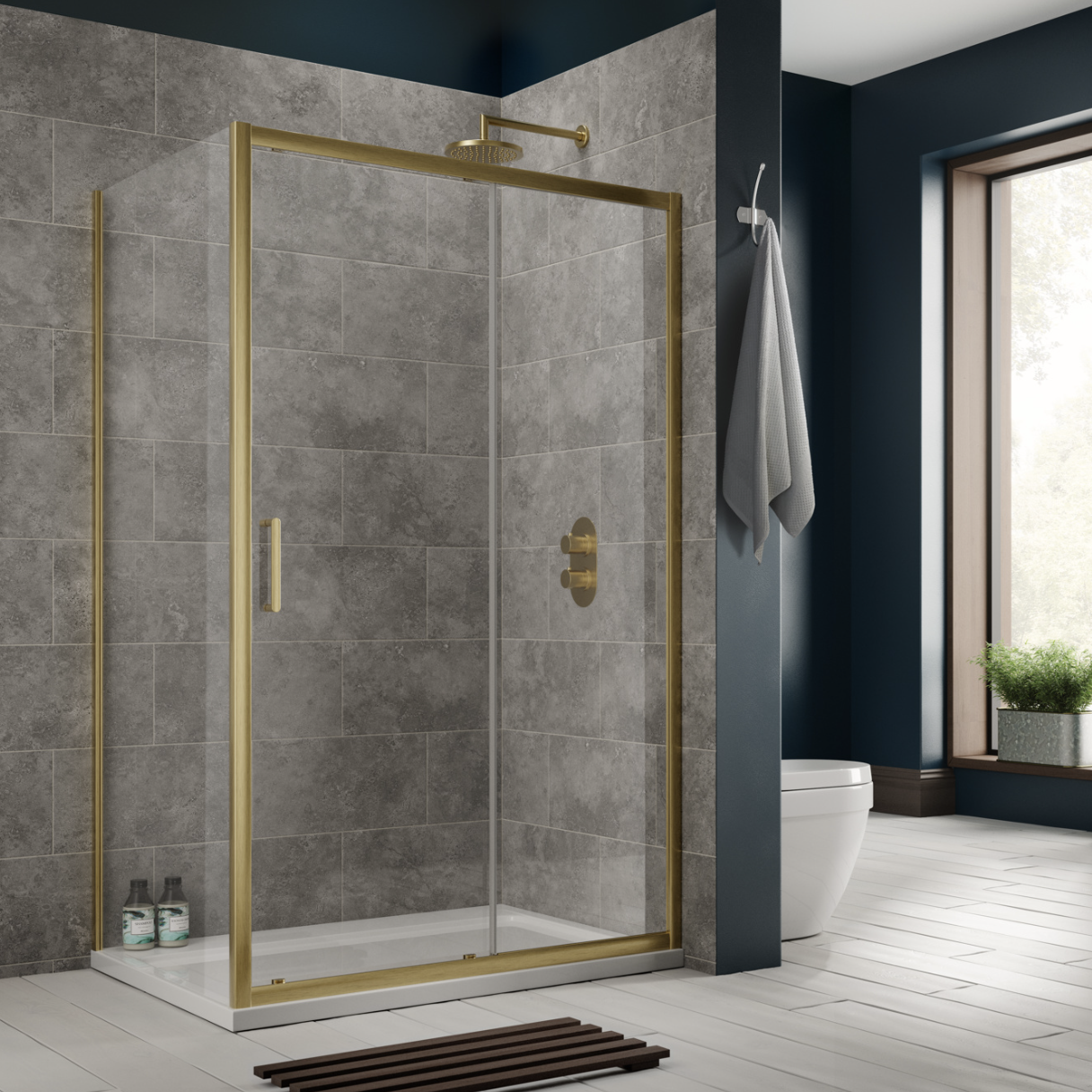 Sommer 8 Sliding Door 1100mm (1050-1090mm) - Brushed Brass | Woodford Bathrooms