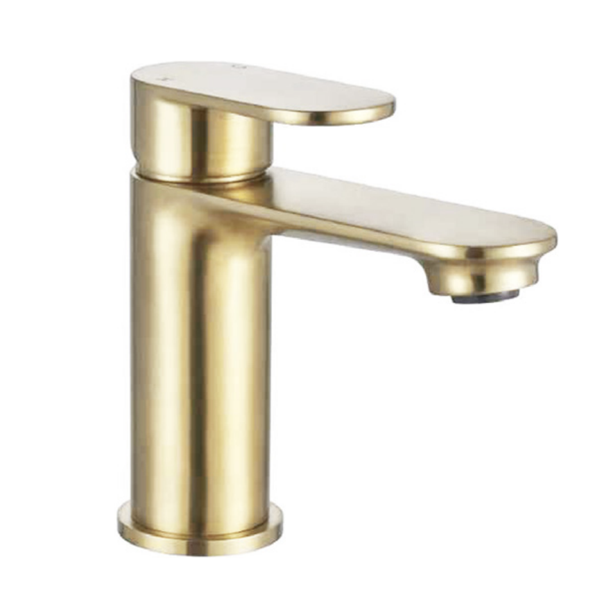 FlowLine Mono Basin Mixer 35mm Inc Waste - Brushed Brass | Woodford Bathrooms