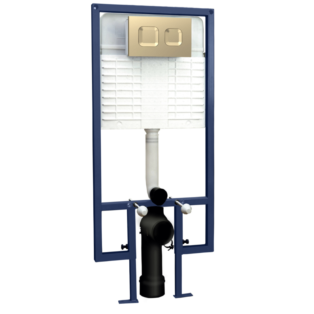 Brushed Brass Concealed Cistern Frame C/W Flush Button | Woodford Bathrooms