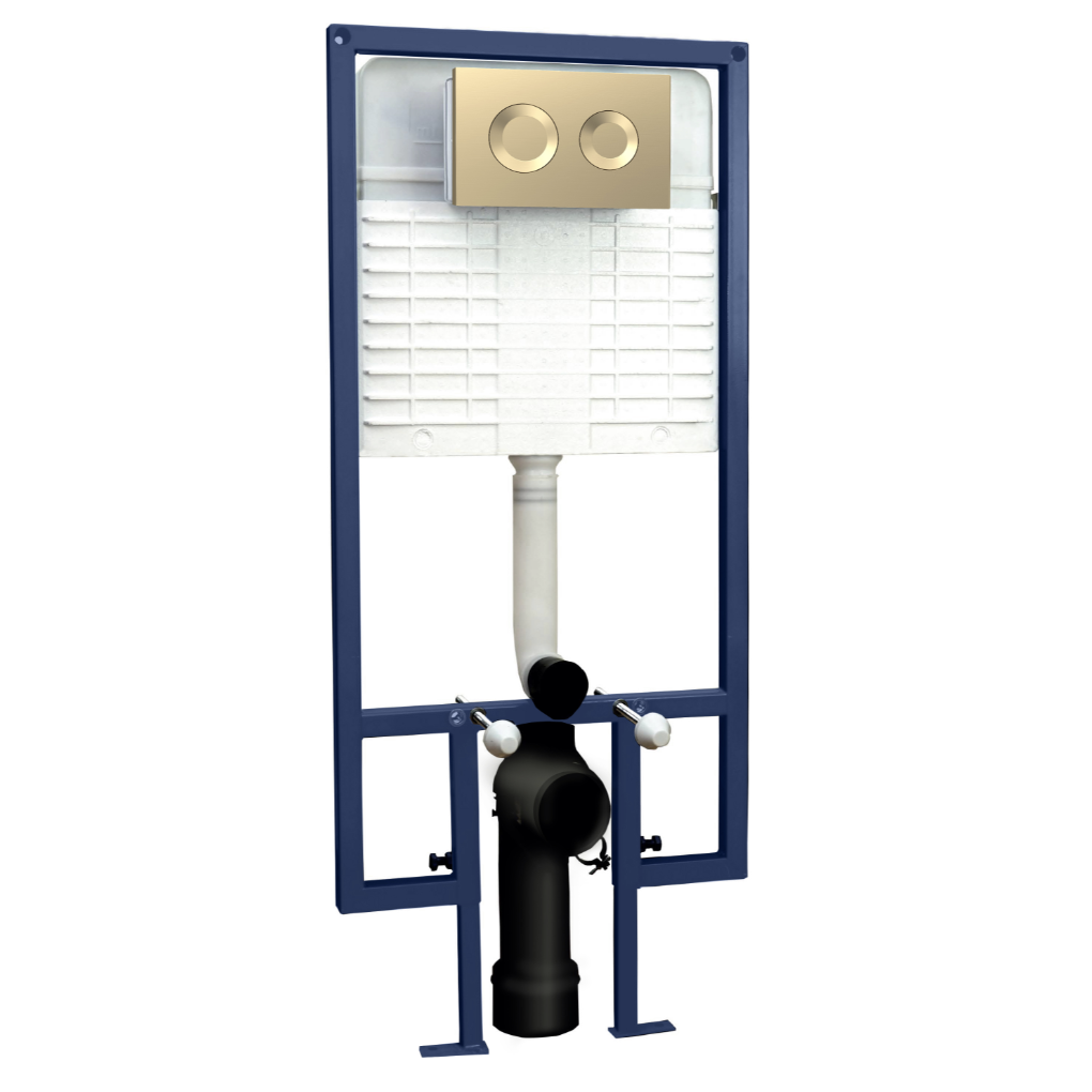 Nuie Brushed Brass Round Plate Concealed Cistern Frame | Woodford Bathrooms