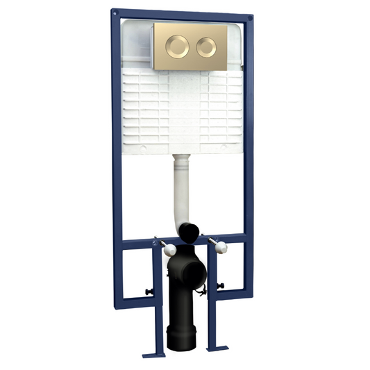 Nuie Brushed Brass Round Plate Concealed Cistern Frame | Woodford Bathrooms