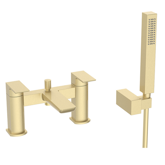 Flowline Bath Shower Mixer inc Shower Kit - Brushed Brass | Woodford Bathrooms