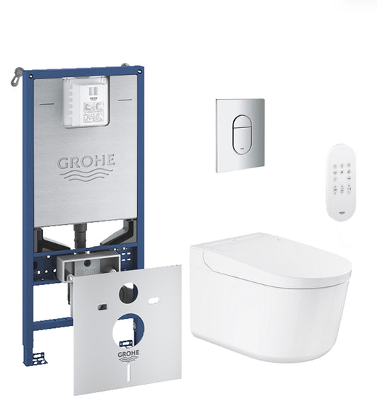 Grohe Rapid SLX 1.13m Frame & Sensia Wall Hung Shower Toilet with Chrome Arena Cosmopolitan Flush Plate