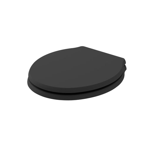 Bayswater Porchester Matt Black Round Wooden Soft Close Traditional Toilet Seat With Chrome Top Fix Hinge BAYF154