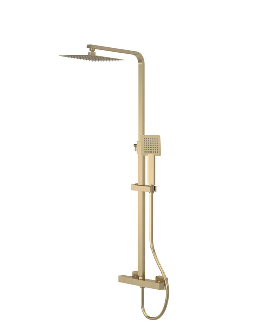 2 Way Exposed Shower with Square Head and Riser kit - Brushed Brass