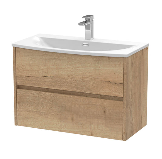 nuie Havana 800mm Autumn Oak 2 Drawer Wall Hung Vanity Unit With U-Shaped Curved Basin HAV806G