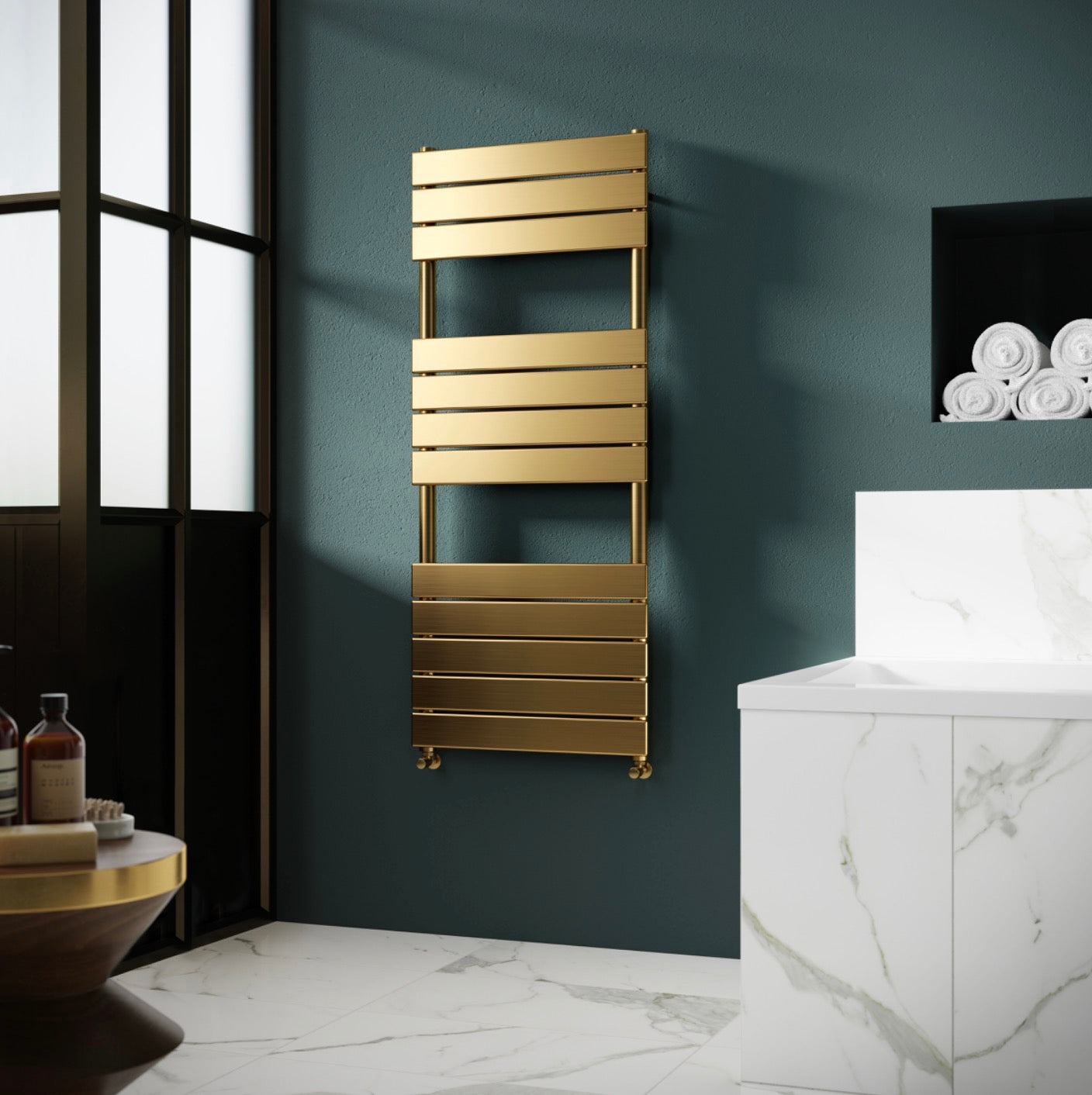 Piazza Brushed Brass 1213mm x 500mm Horizontal Heated Towel Rail HL835