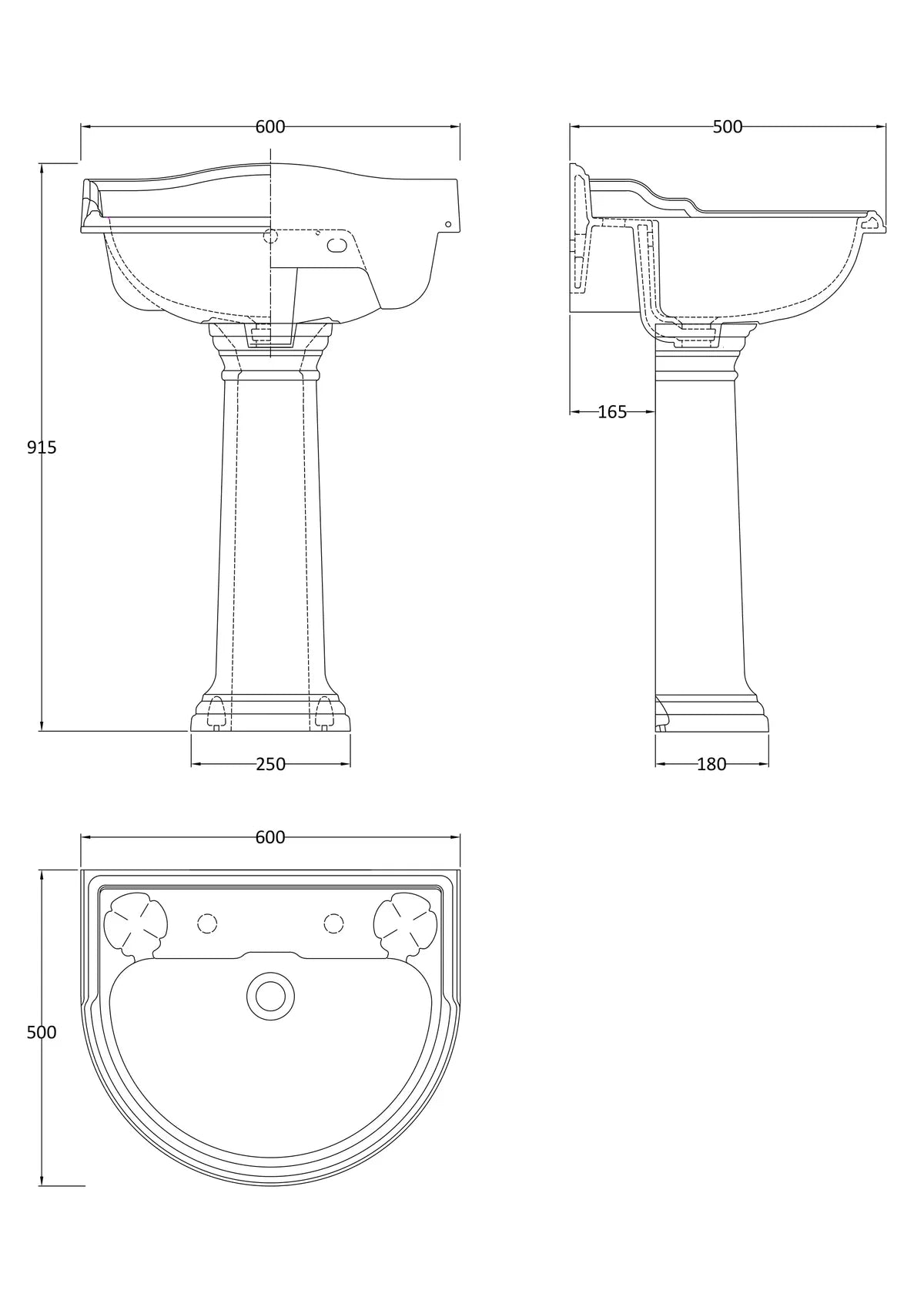 Hudson Reed Chancery 1 TH
600mm Basin & Pedestal