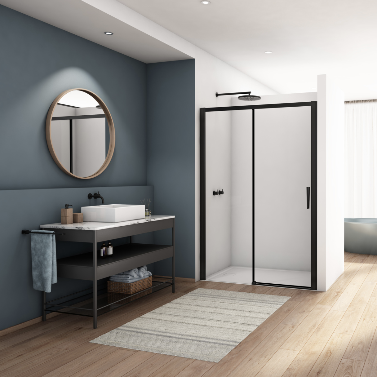 Kudos Divera 1200mm Sliding Door - Matt Black | Woodford Bathrooms