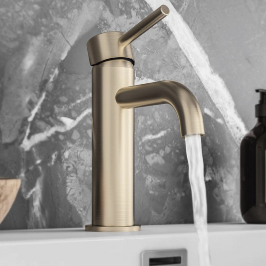 Meriden Basin Mono Tap with Waste - Brushed Brass | Woodford Bathrooms