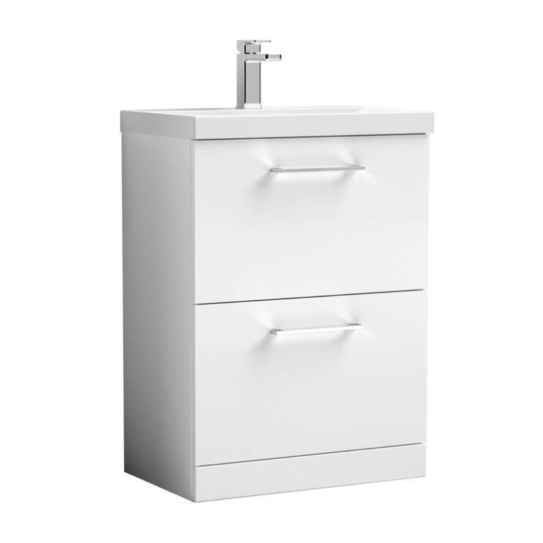 Nuie Arno White 600mm Floor Standing 2 Drawer Unit | Woodford Bathrooms