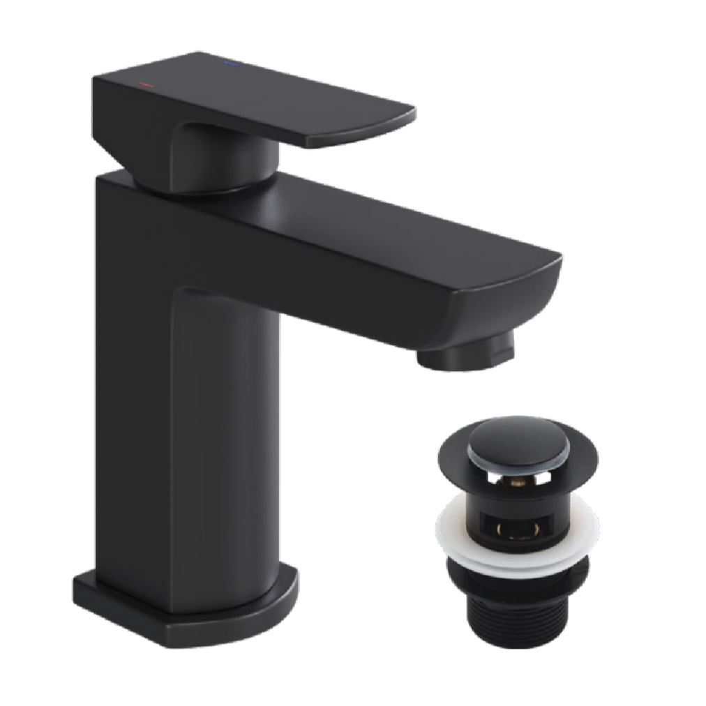 Pureform Basin Mixer With Waste - Matt Black | Woodford Bathrooms
