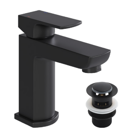 Pureform Basin Mixer With Waste - Matt Black | Woodford Bathrooms