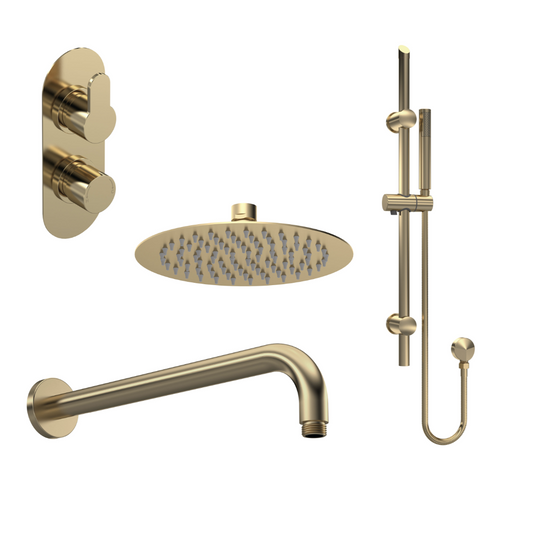 Nuie Arvan Twin Thermostatic Concealed Shower - Brass | Woodford Bathrooms