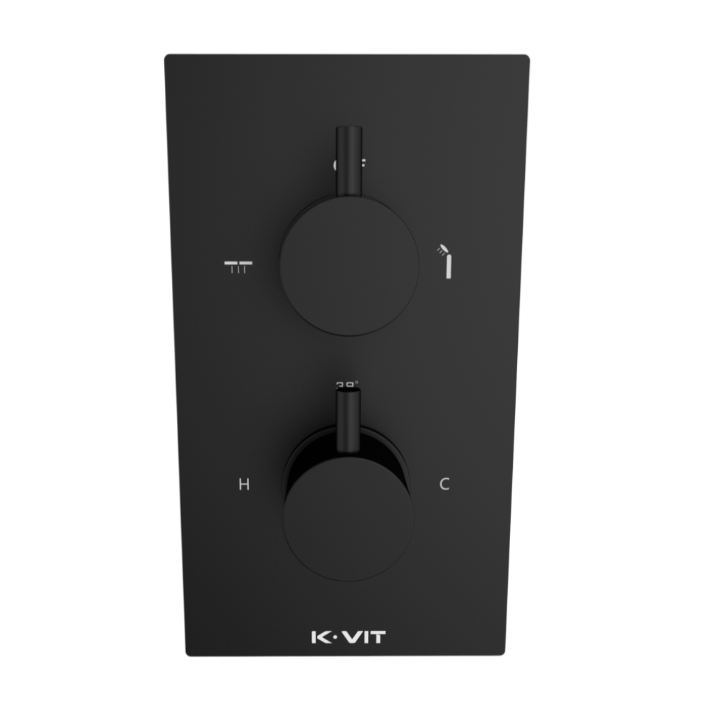 Round Concealed Thermo Shower Valve w diverter Matt Black | Woodford Bathrooms