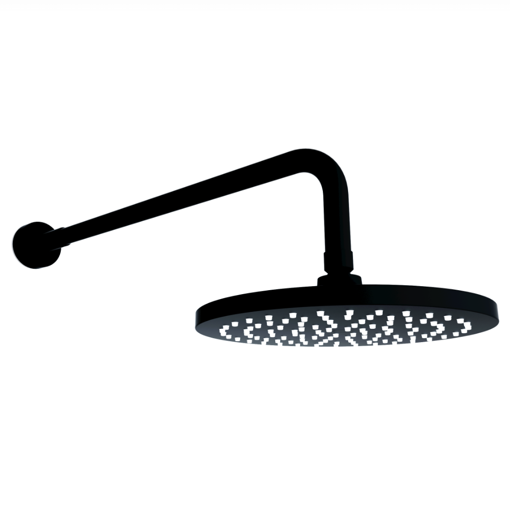 Kartell Round Wall Mounted Fixed Head & Arm Matt Black | Woodford Bathrooms