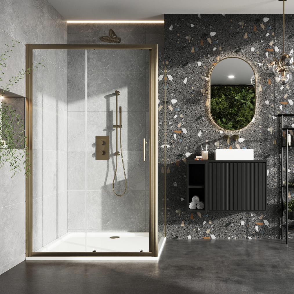 Scudo S6 Brushed Brass Sliding Door 1200mm | Woodford Bathrooms