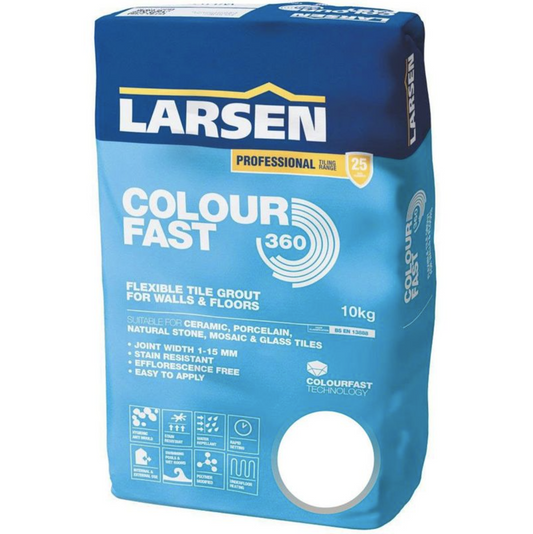 Larsen Colourfast 360 Flexible Grout 10Kg - Silver Grey | Woodford Bathrooms