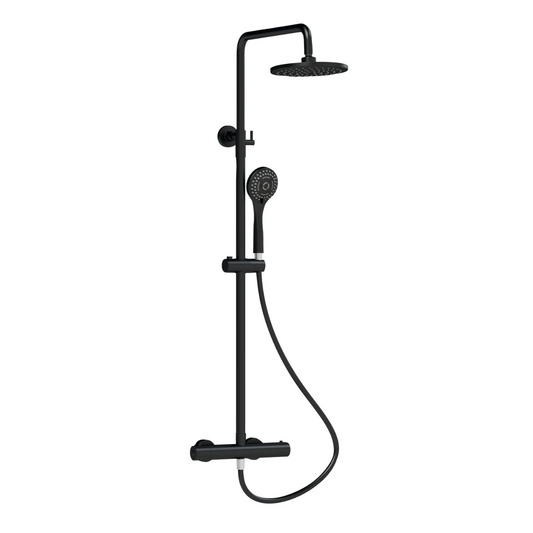 2 Way Exposed Thermostatic Round Shower - Matt Black | Woodford Bathrooms
