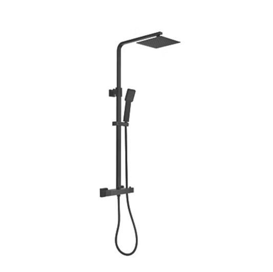 2 Way Exposed Thermostatic Square Shower - Matt Black | Woodford Bathrooms