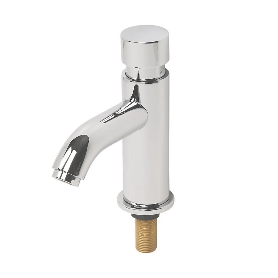 Self-Closing Contemporary Non Concussive Basin Tap - Chrome | Woodford Bathrooms