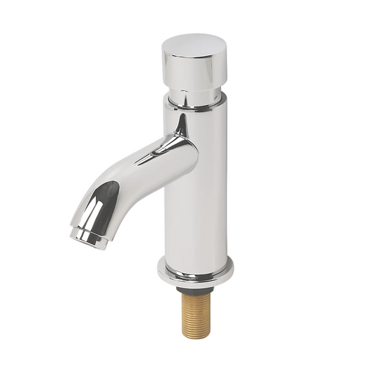 Self-Closing Contemporary Non Concussive Basin Tap - Chrome | Woodford Bathrooms