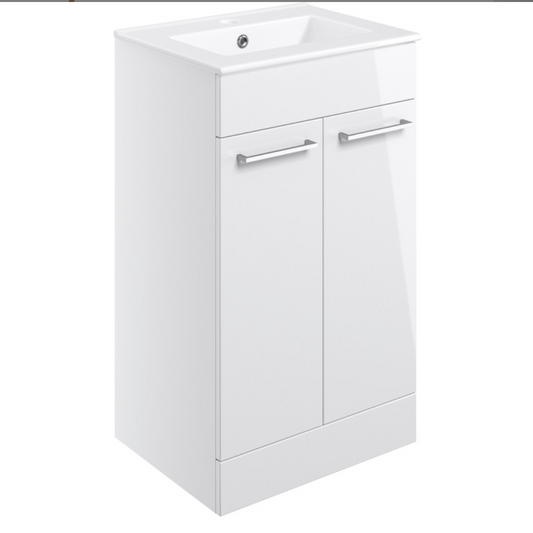 Volta 610mm Floor Standing 2 Door Basin Unit & Basin -White | Woodford Bathrooms